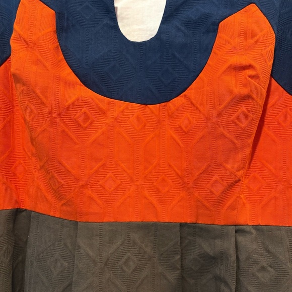 Milly brown orange blue colorblock sleeveless belted dress pockets size 8 NWT - Picture 3 of 16